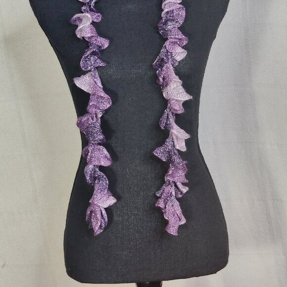 Handmade Crochet Purple and Lilac with Metallic Silver Threads Throughout Scarf - Picture 5 of 16